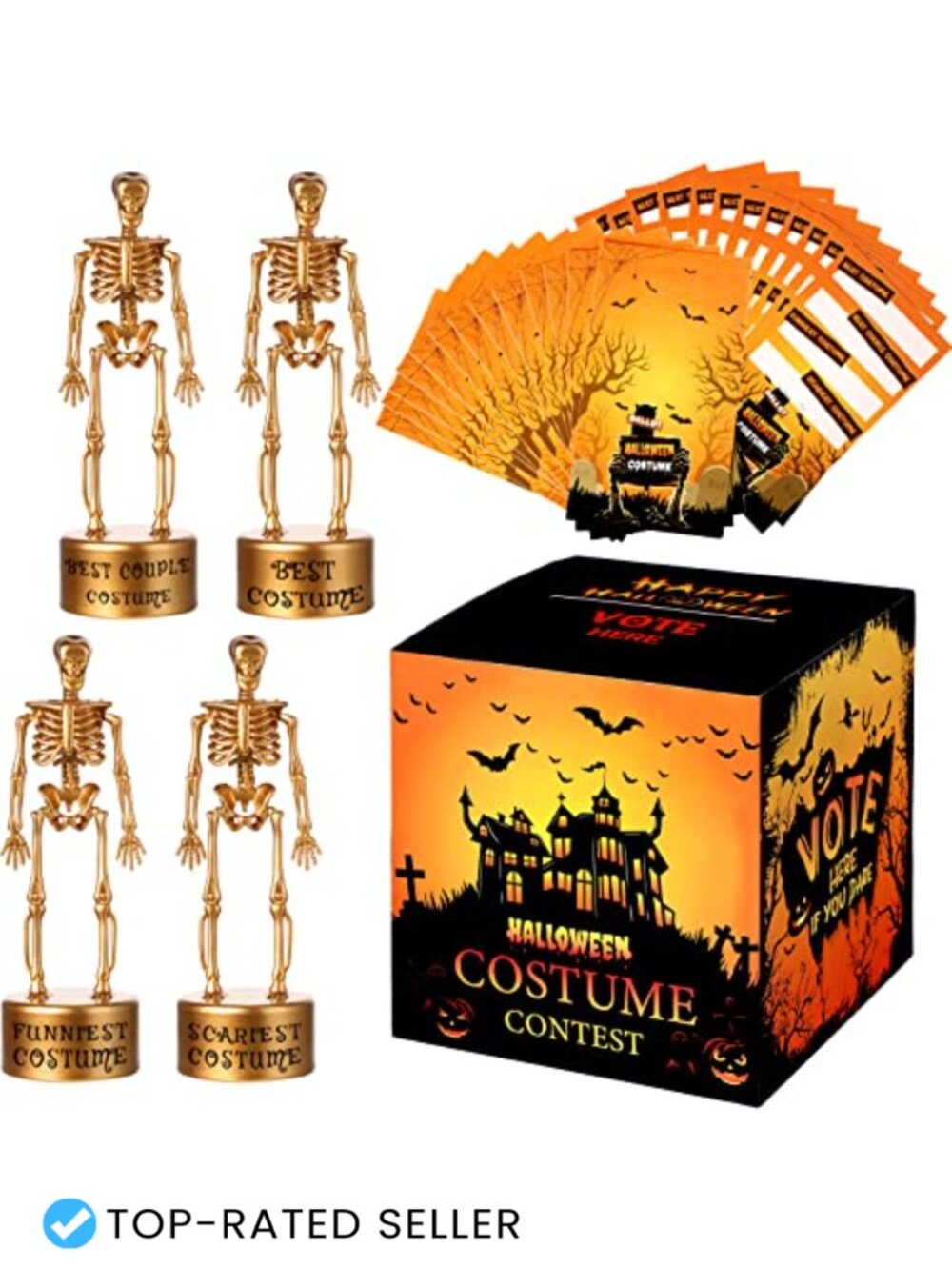 Halloween Party Awards Set 55 Pcs Voting Box Cards Skeleton Trophies.